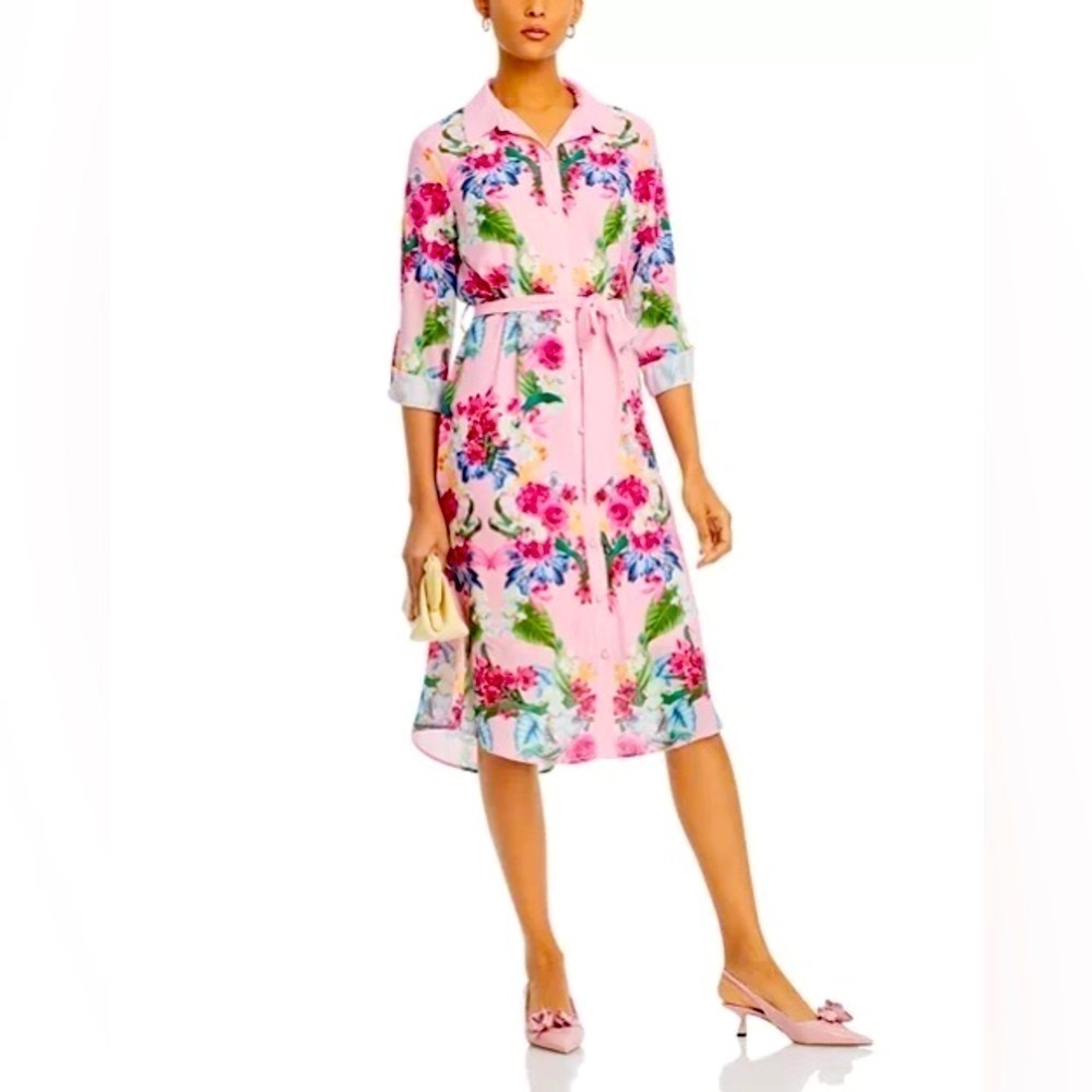 T Tahari Rose Pink Floral Midi Dress Extra Small